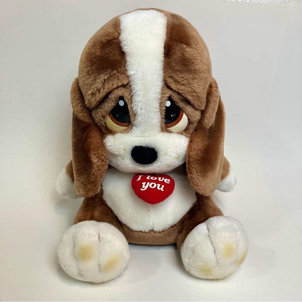 80s Vintage Applause Sad Sam 11'' Basset Hound Plush Puppy 1980s Valentino Heart